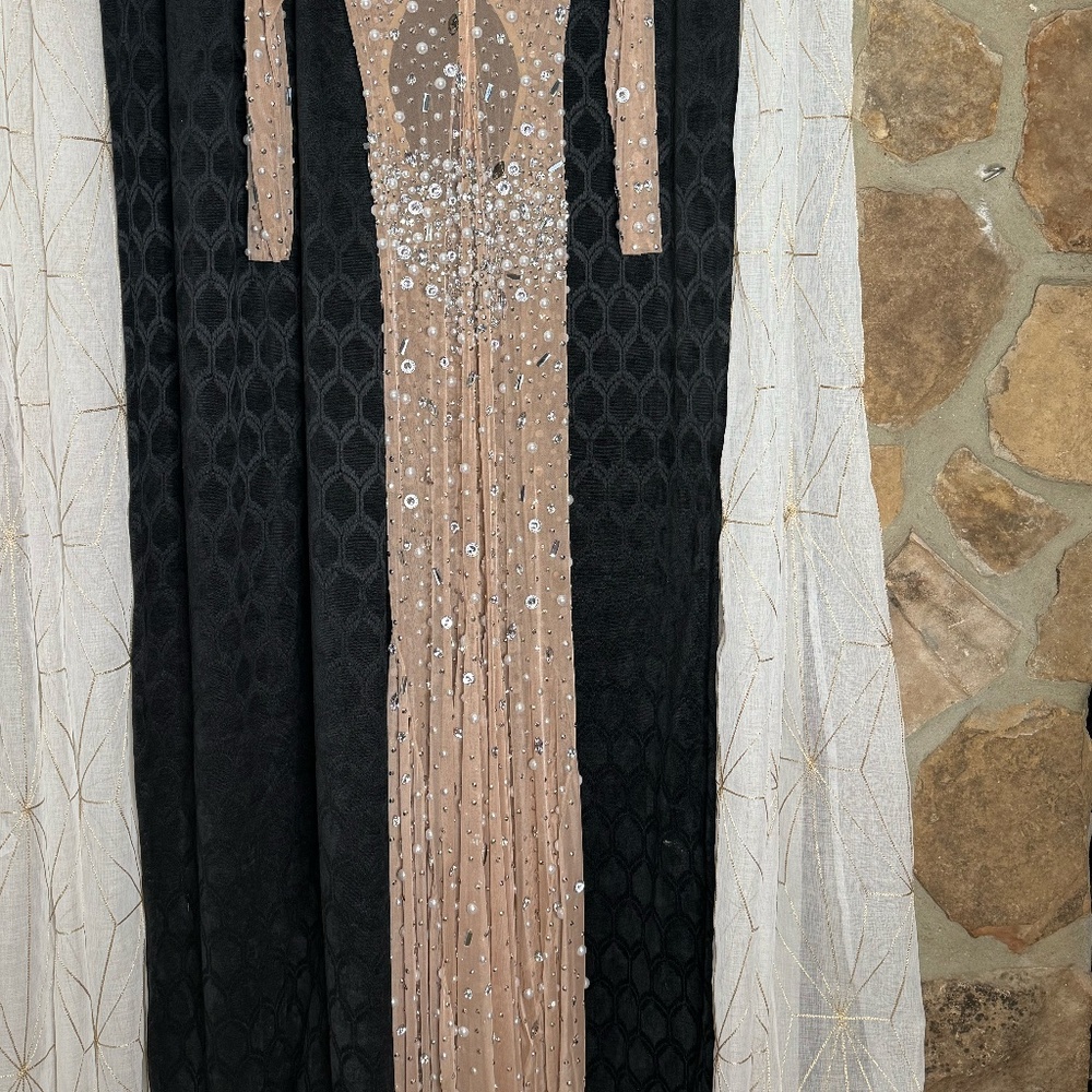 Sheer Elegance Pearl-Studded Gown